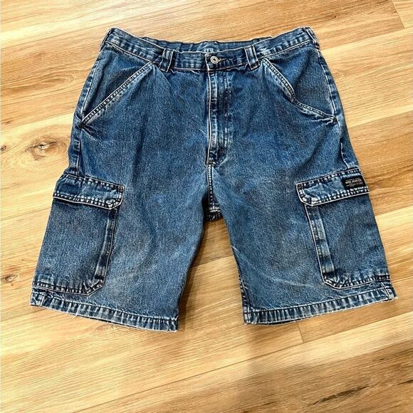 VINTAGE WRANGLER Men’s Denim Cargo Shorts Size 34 - Picture 1 of 7